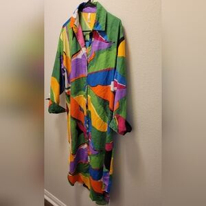 Colorful Abstract Button-Up Shirt Dress